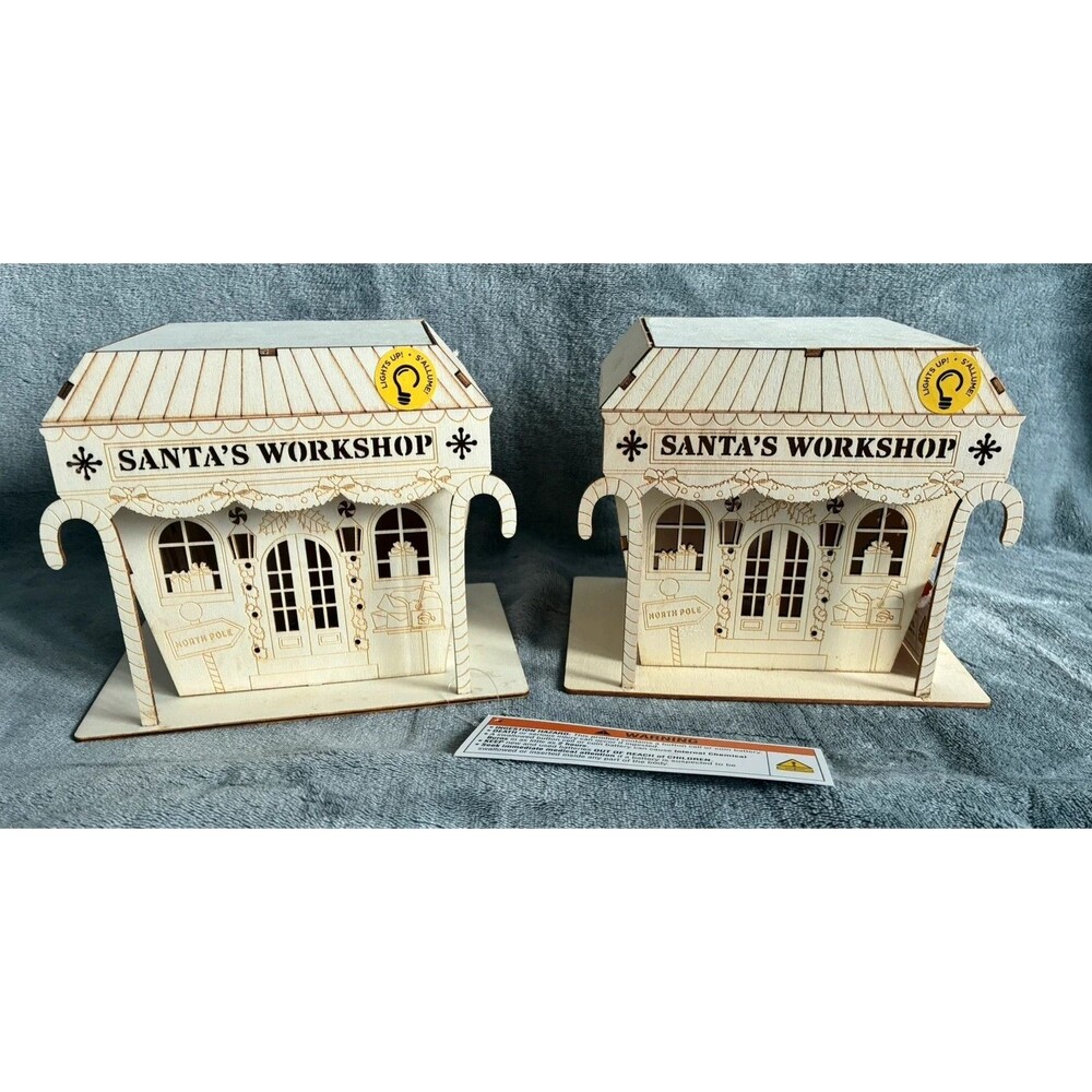 Set of 2 LED Santa’s Workshop Wooden Christmas Decor